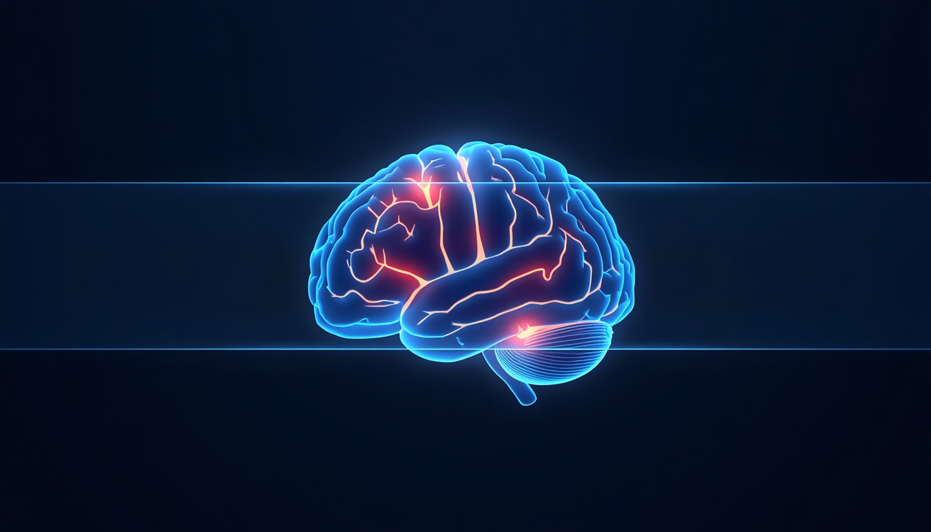 Glowing brain enclosed in a thin translucent barrier of light with small cracks leaking orange light, symbolizing a leaking blood-brain barrier