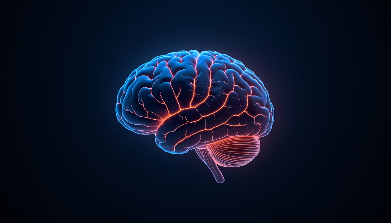Glowing healthy brain gradually fading into a smaller, cracked, dimmer version of itself, symbolizing brain volume loss