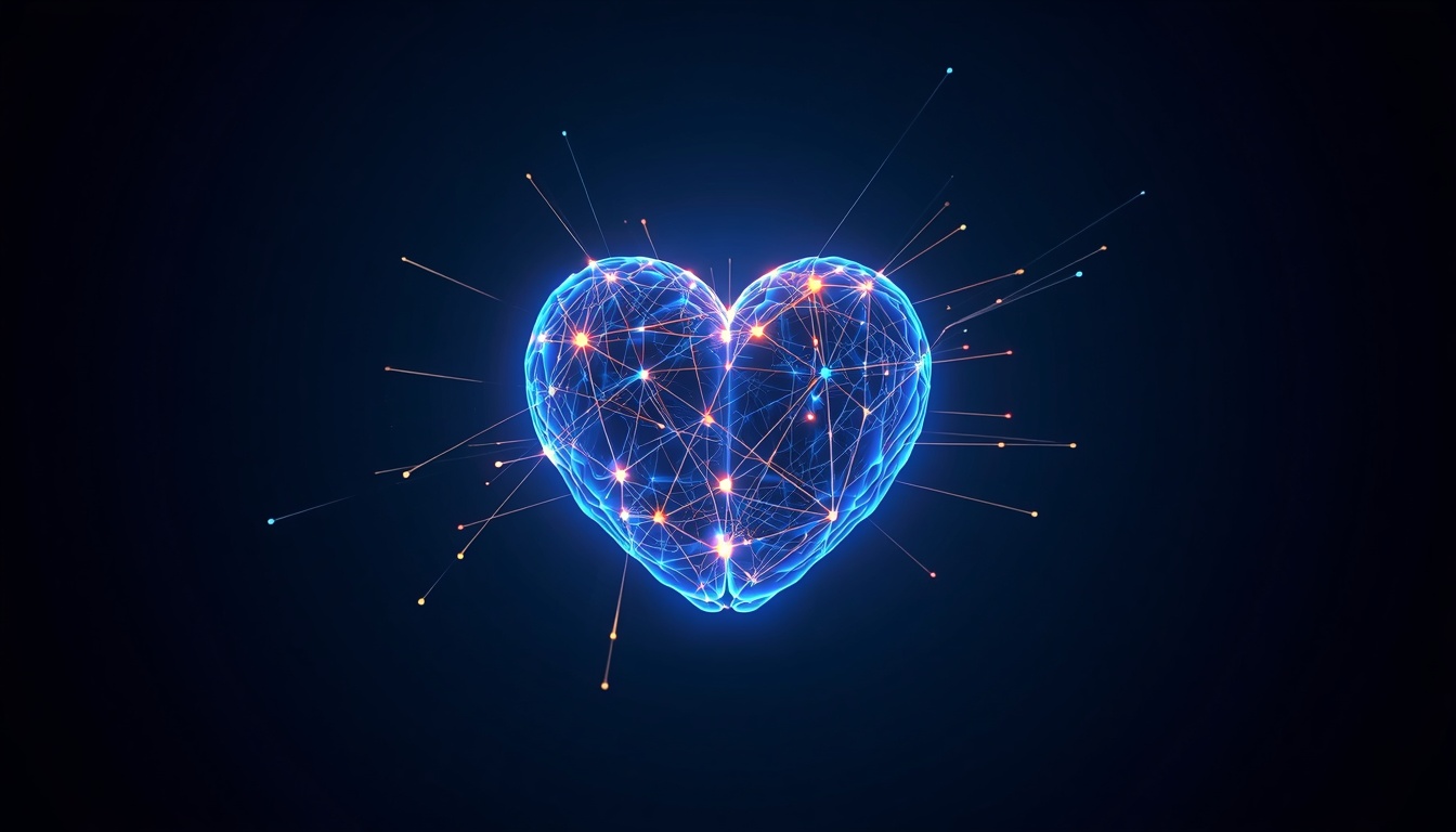 Glowing brain connected to a heart shape representing emotion and cognition
