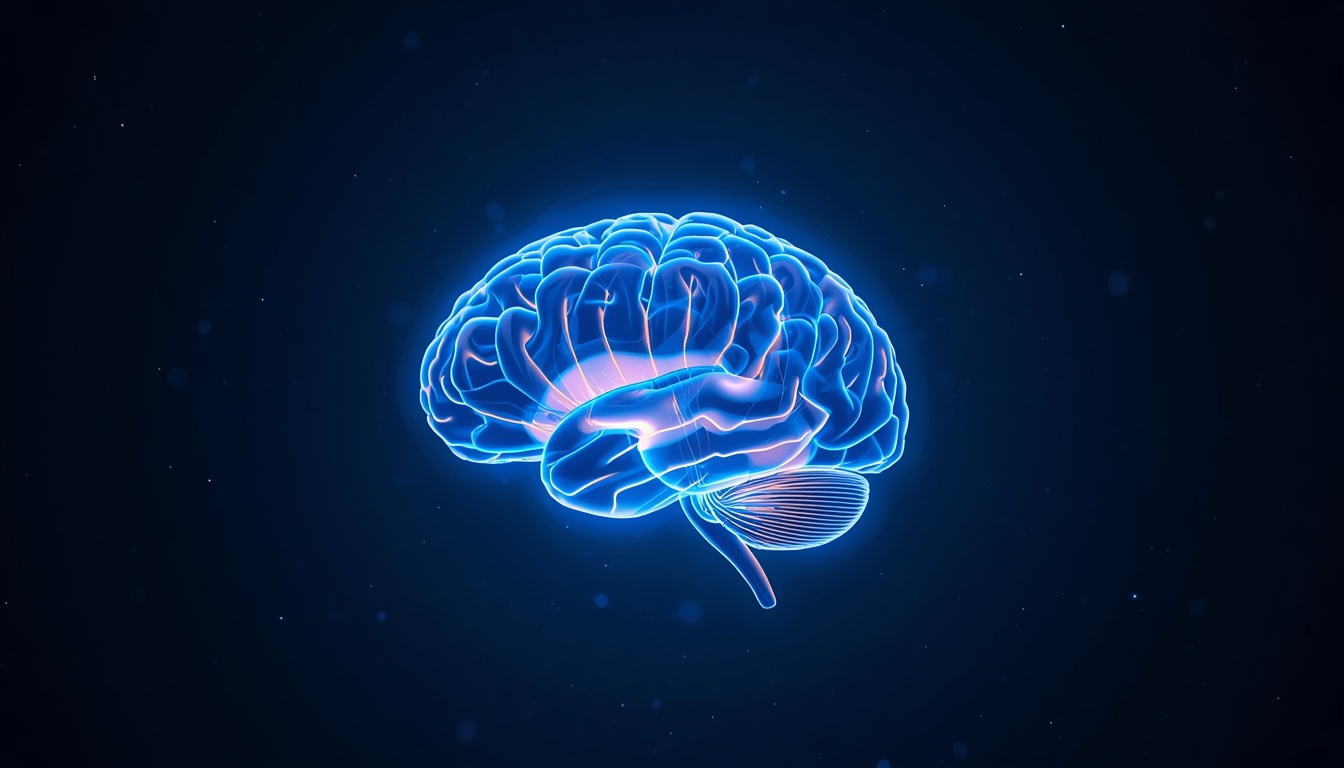 Glowing translucent brain floating against a night sky, symbolizing the brain at rest during sleep