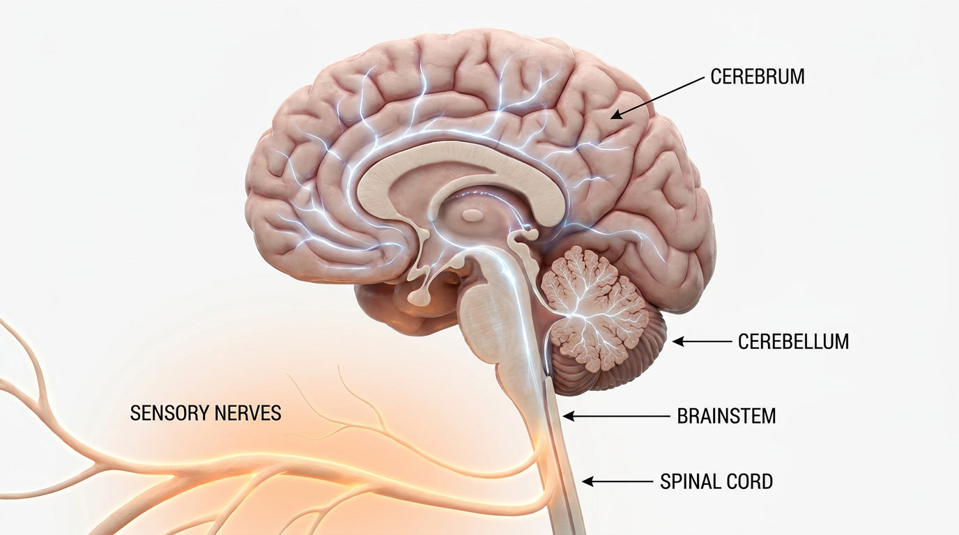 Cross-section showing where headache pain comes from — not the brain itself