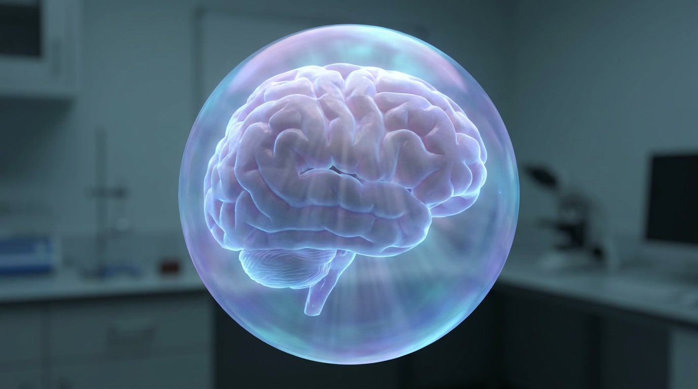 Close-up view of a healthy human brain — the brain cannot feel pain