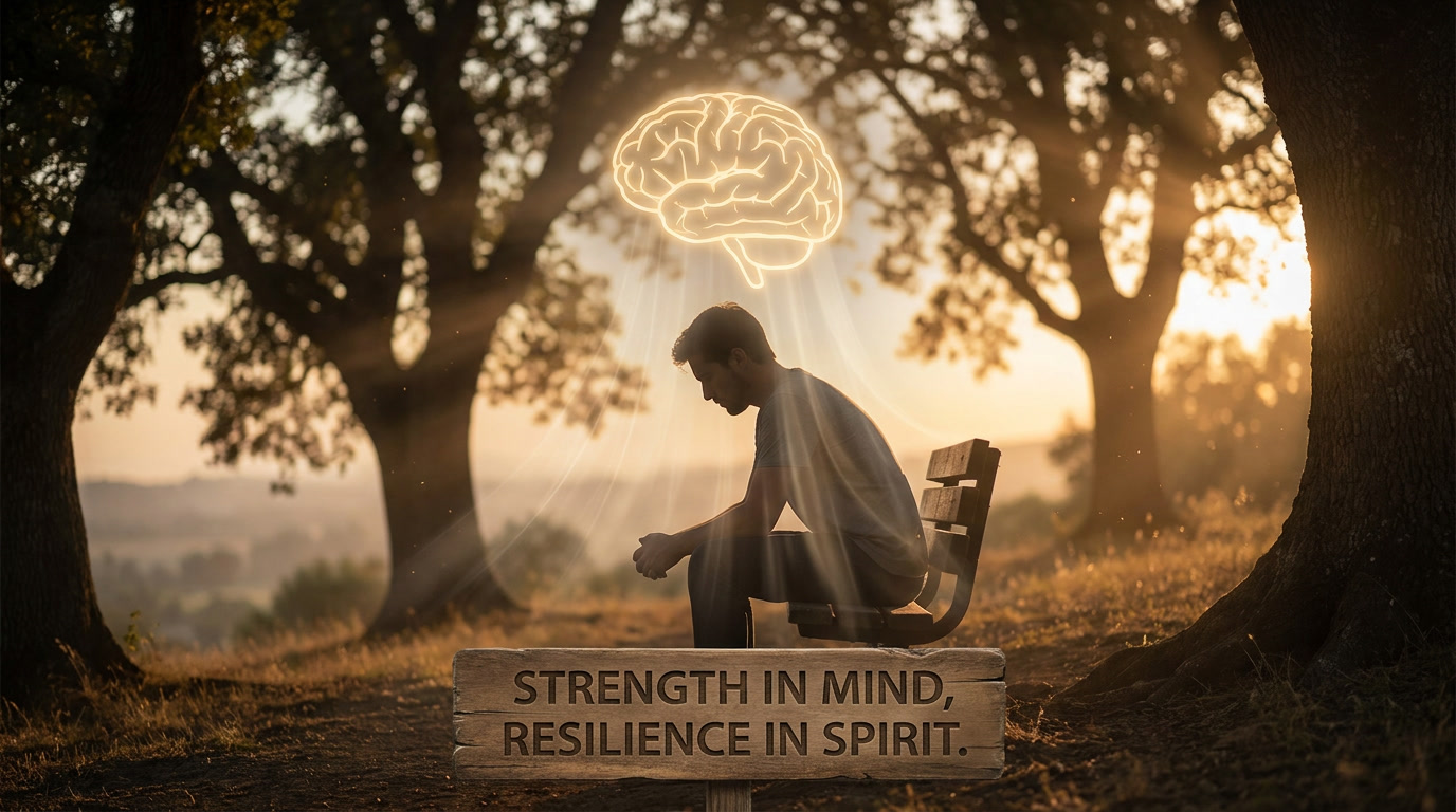Silhouette of a person with glowing brain — inner peace and resilience